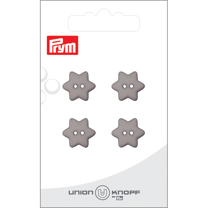 Prym Union Knopf Poly-Button 2 Hole Star 15mm M-Grey - Pack of 4