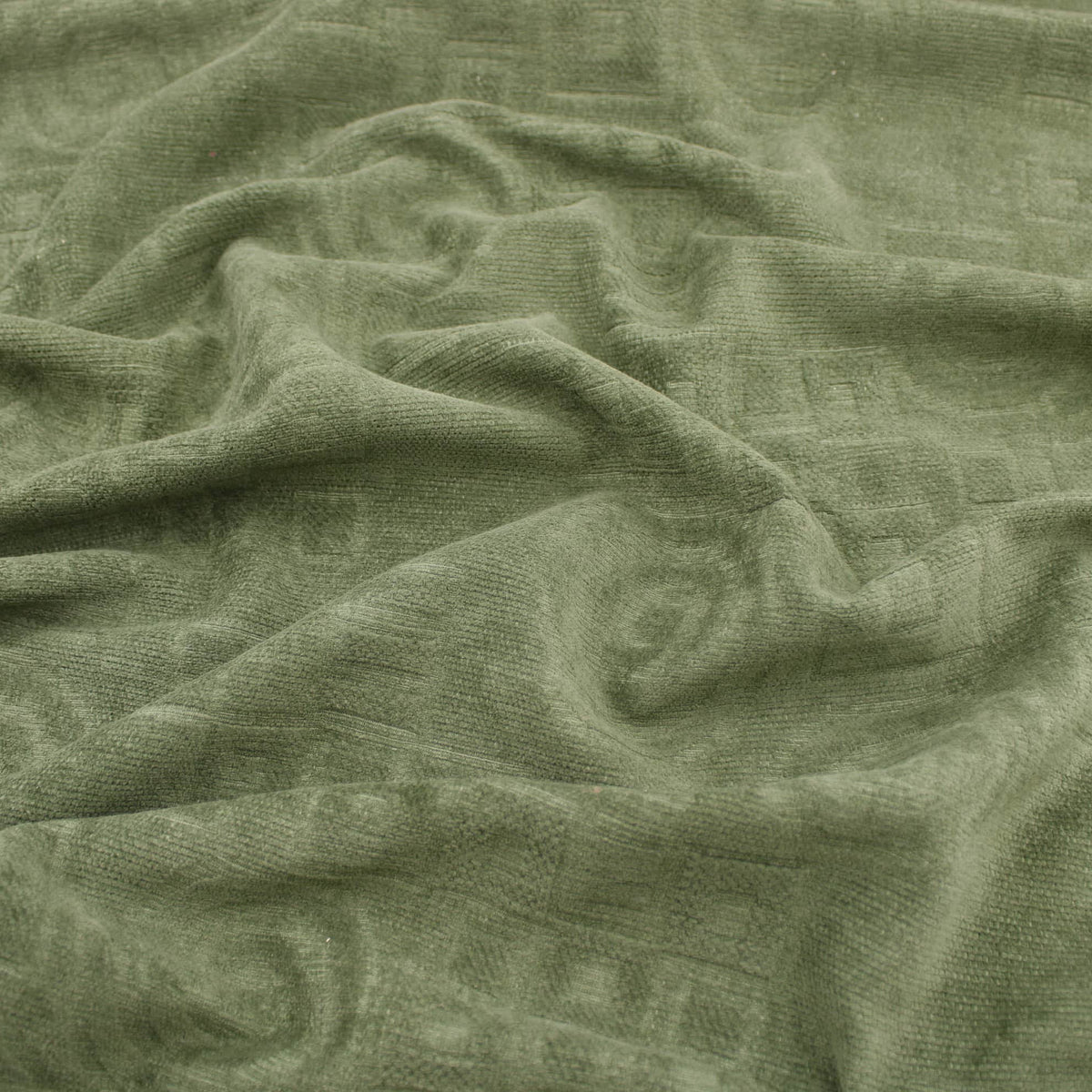 Upholstery Furnishing Fabric - Squares Tweedy Textured Chenille Army Green