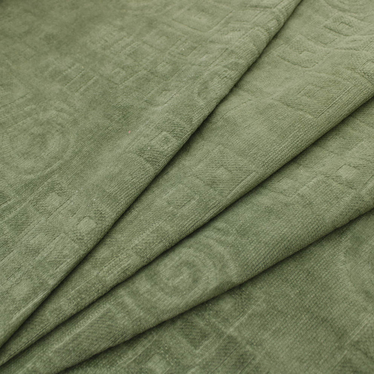 Upholstery Furnishing Fabric - Squares Tweedy Textured Chenille Army Green