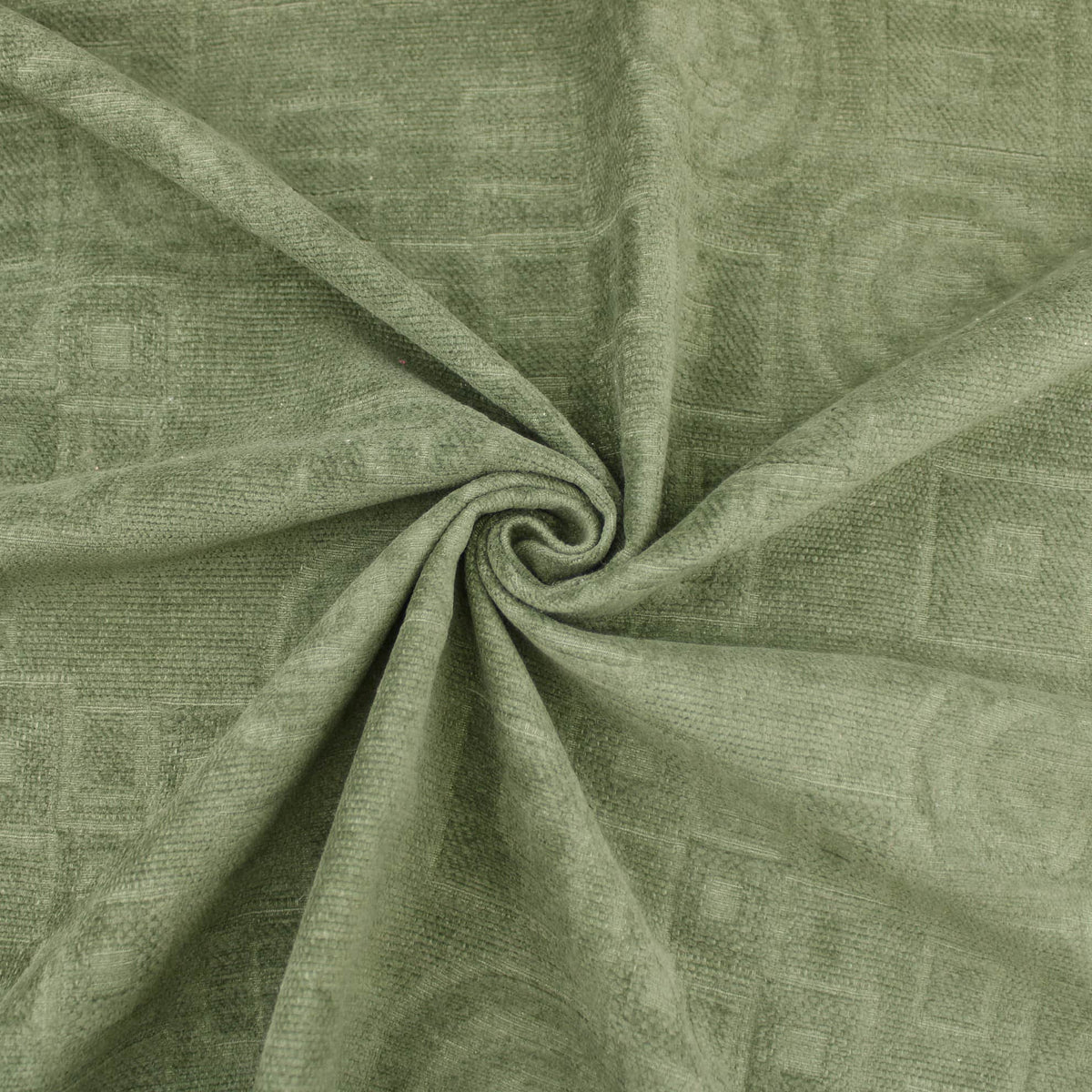 Upholstery Furnishing Fabric - Squares Tweedy Textured Chenille Army Green
