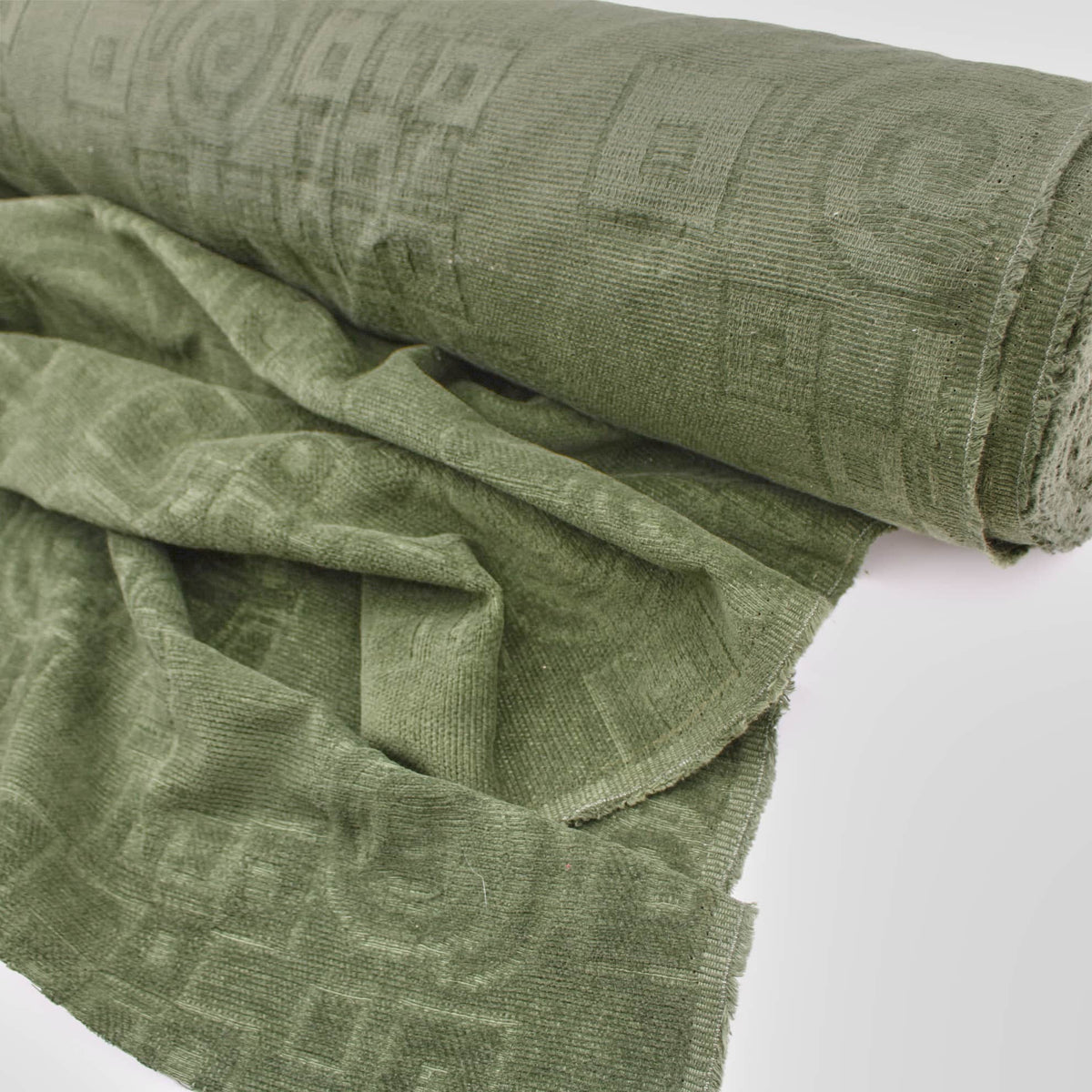 Upholstery Furnishing Fabric - Squares Tweedy Textured Chenille Army Green