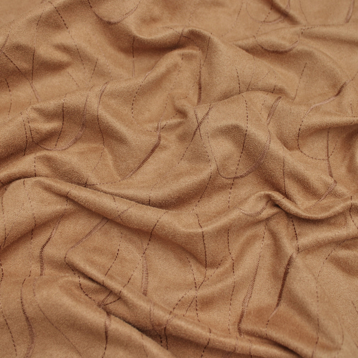 Upholstery Furnishing Fabric - Thick Suede Embroidery Tan