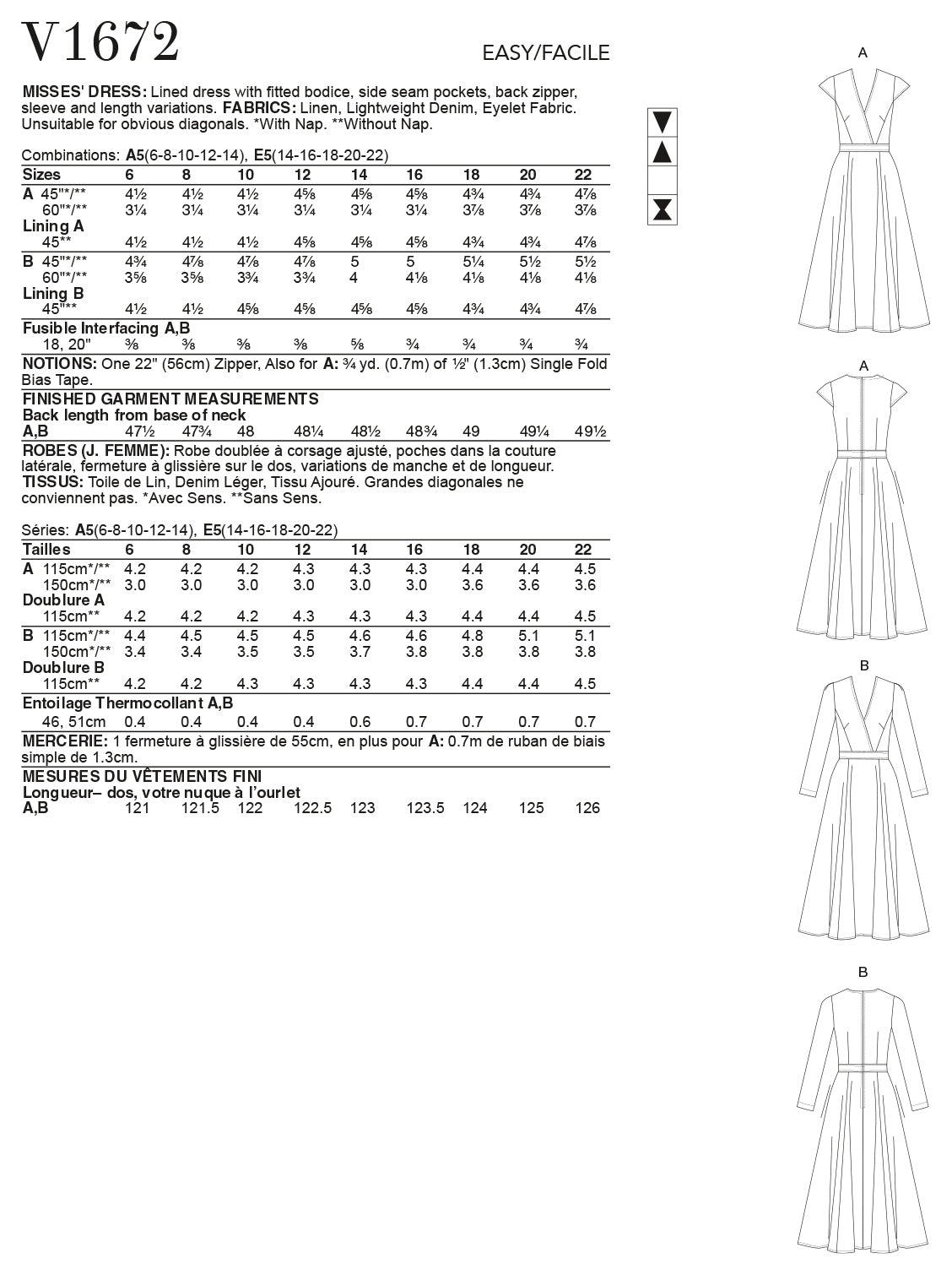 Vogue Dress Misses Sewing Pattern V1672