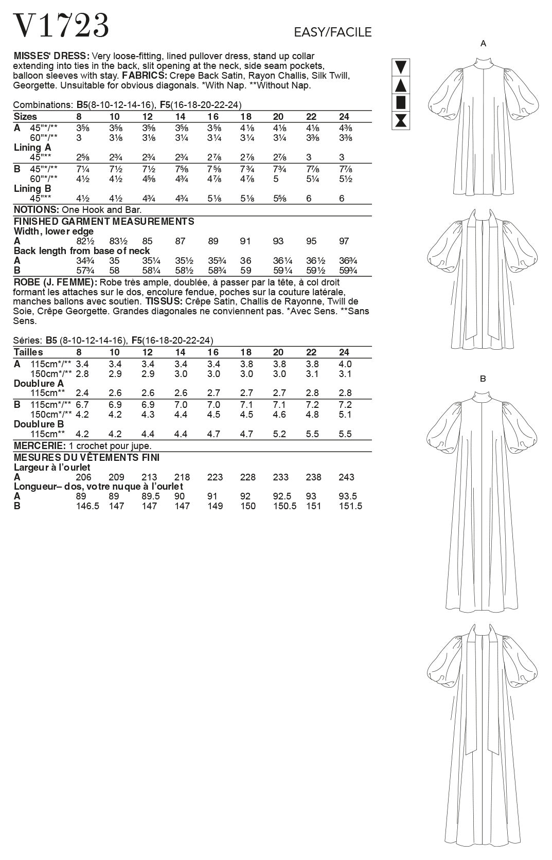 Vogue Special Misses Dress Occ Sewing Pattern V1723