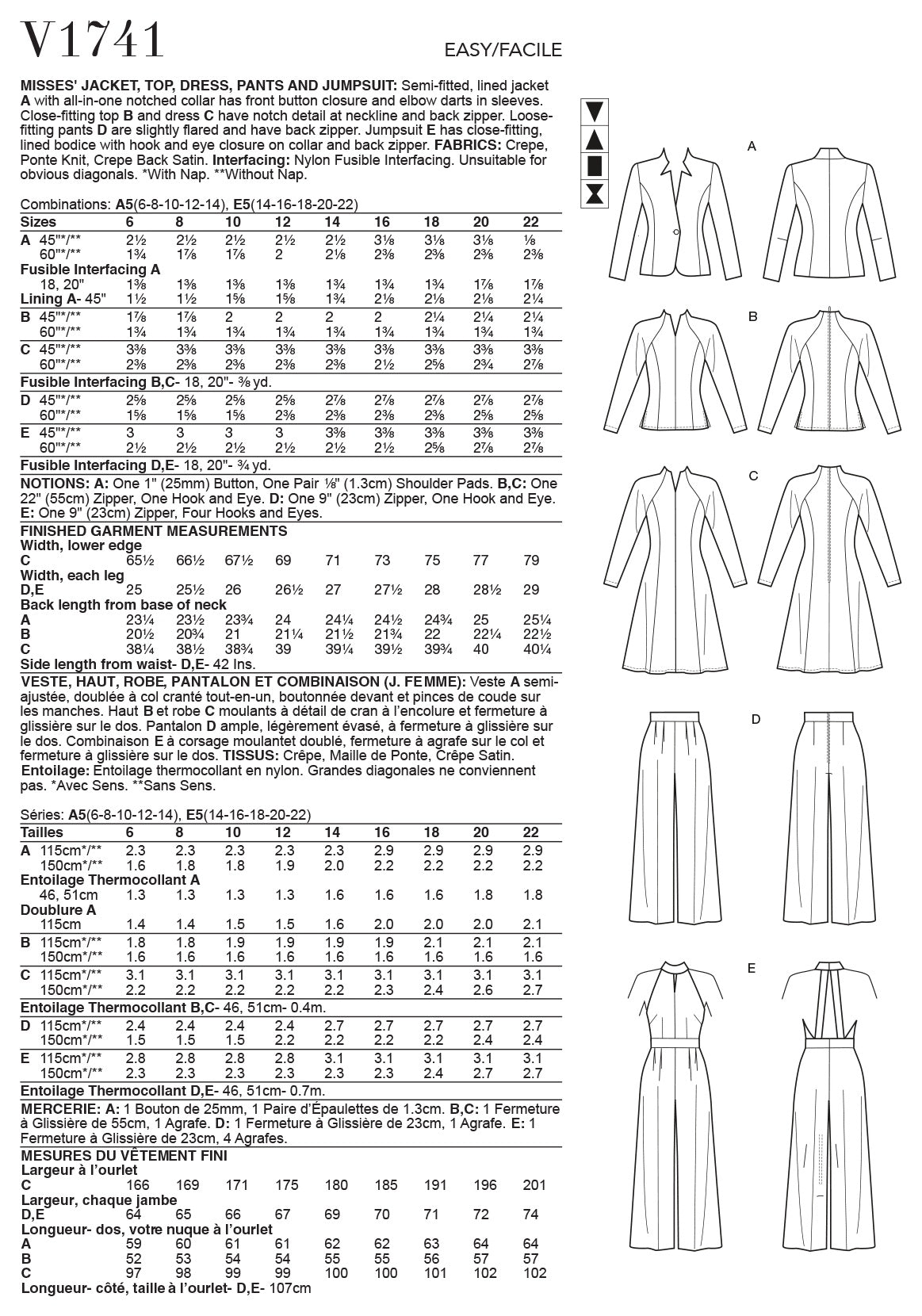 Vogue Sportswear Misses Sewing Pattern V1741