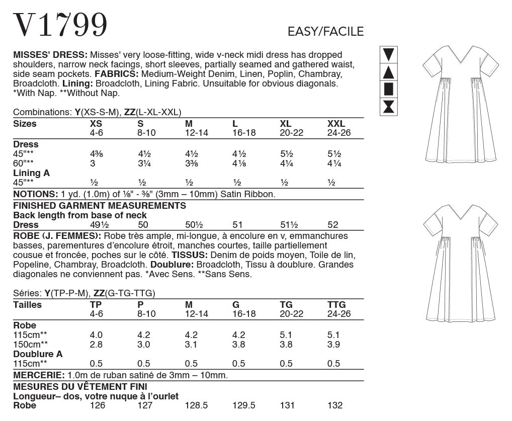 Vogue Dress Misses Sewing Pattern V1799