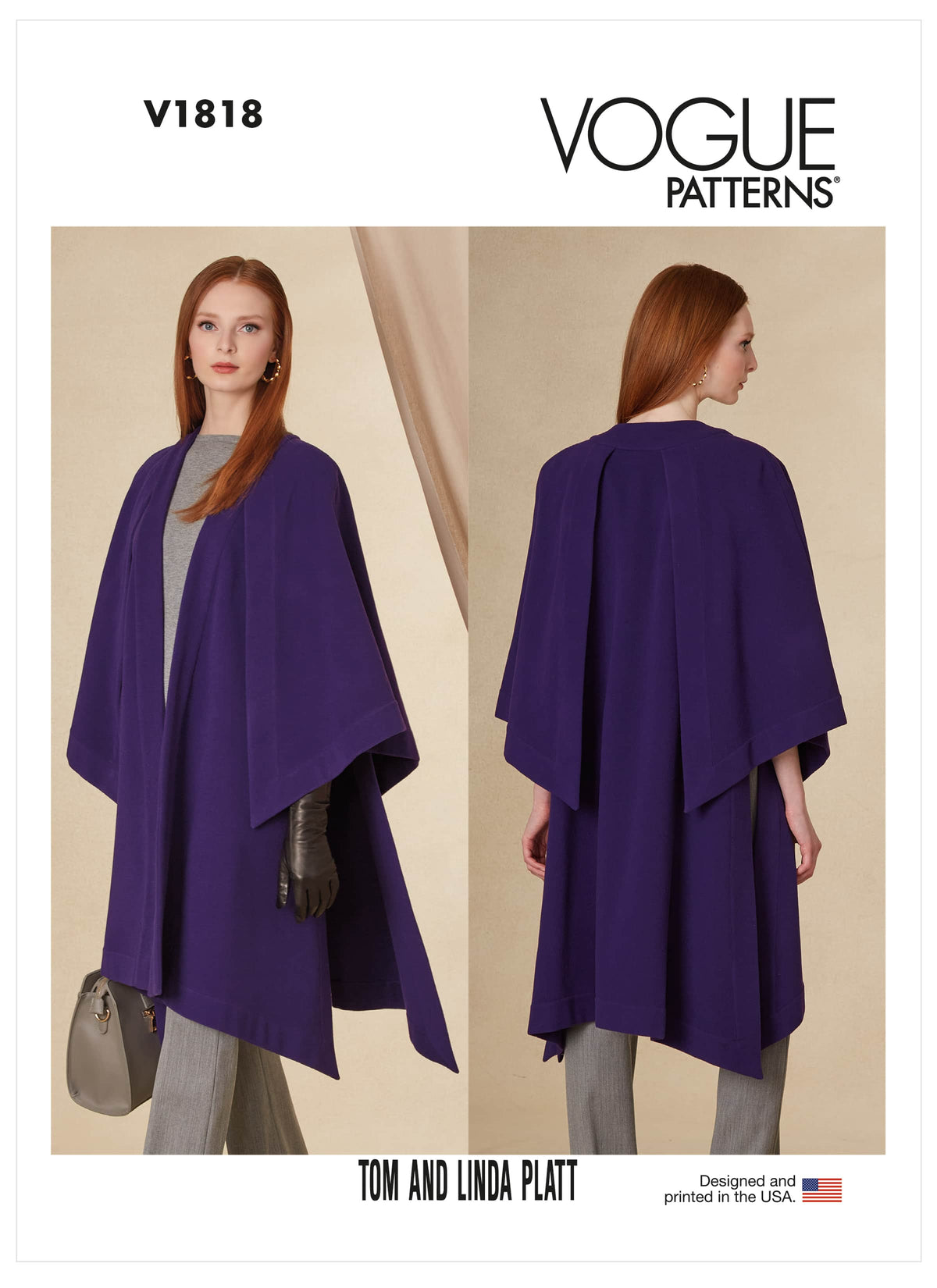 Vogue Misses Jacket Cape Sewing Pattern V1818A (XS-S-M-L-XL-XXL)