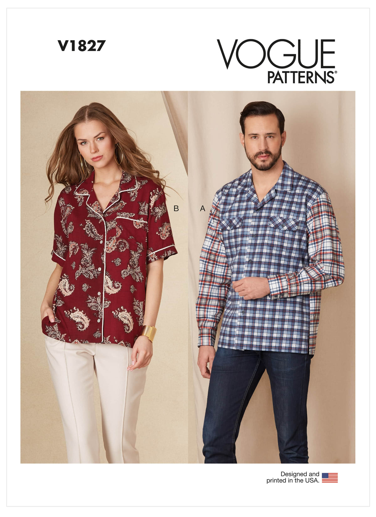 Vogue Unisex Top/Vest Shirts Unisex Sewing Pattern V1827A (S-M-L-XL-XXL)