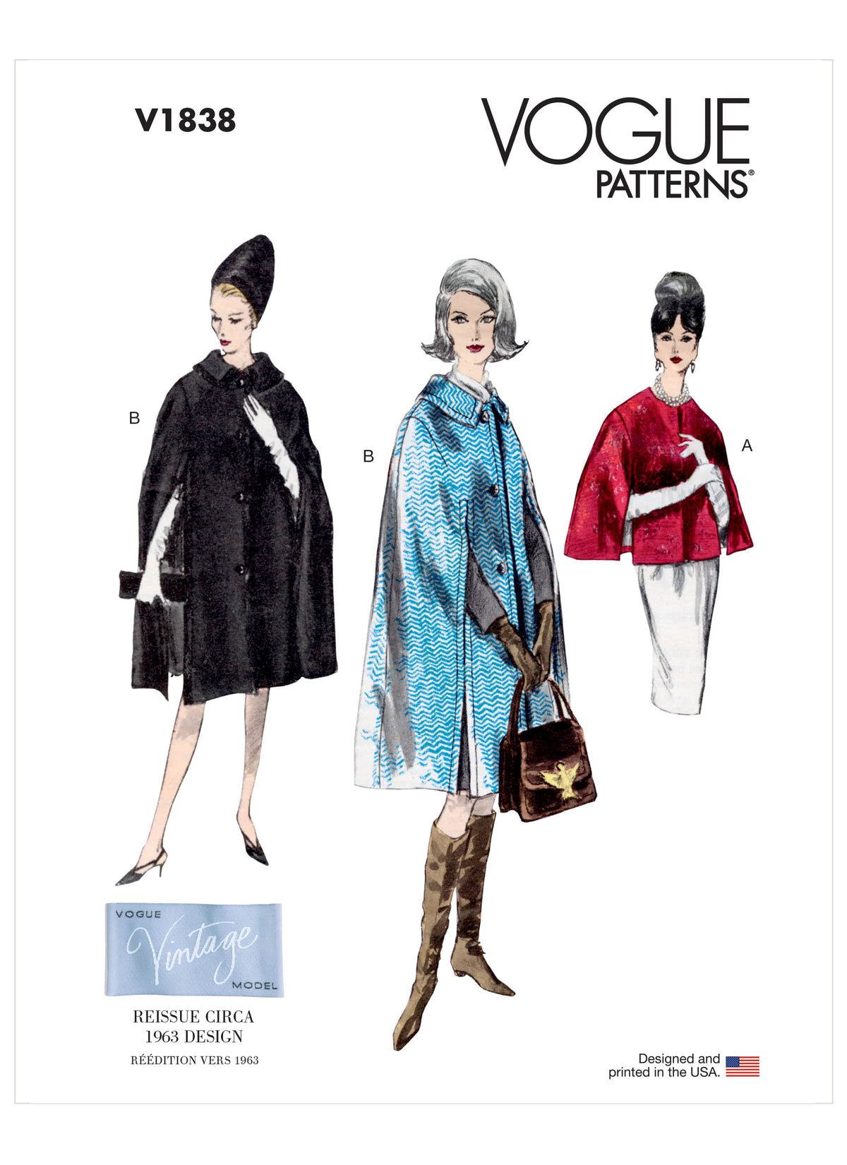 Vogue Misses Jacket Cape Sewing Pattern V1838A (S-M-L-XL-XXL)