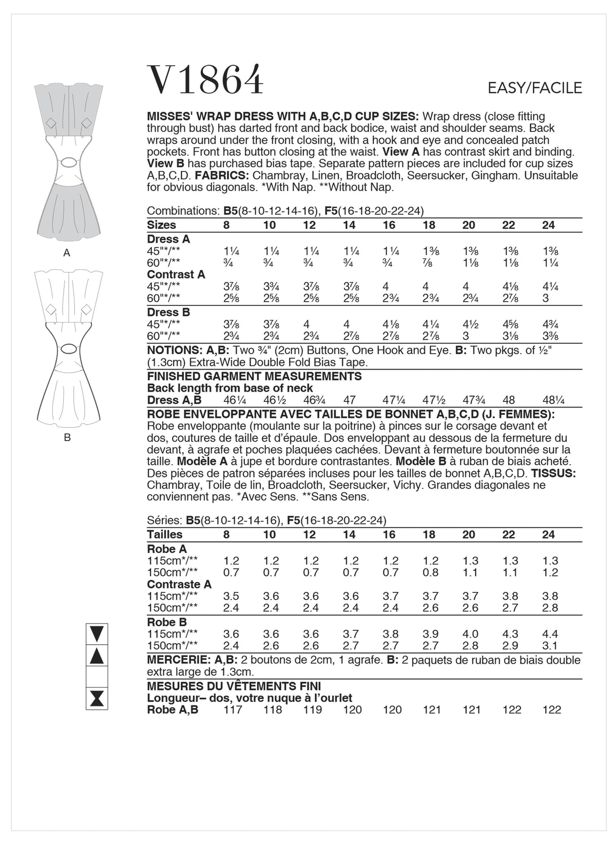 Vogue Wrap Misses Dress Sewing Pattern V1864