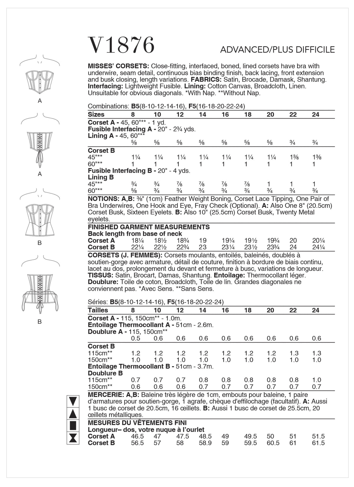 Vogue Corsets Misses Sewing Pattern V1876