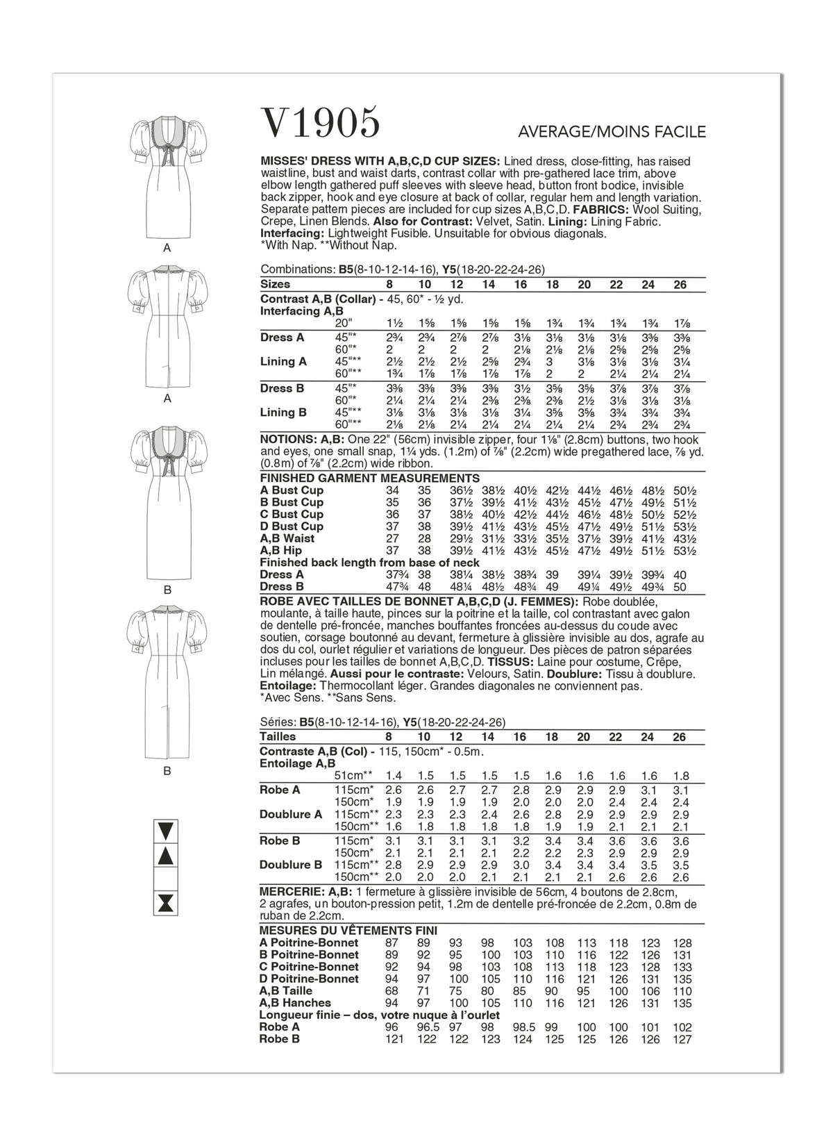 Vogue Dress Misses Sewing Pattern V1905