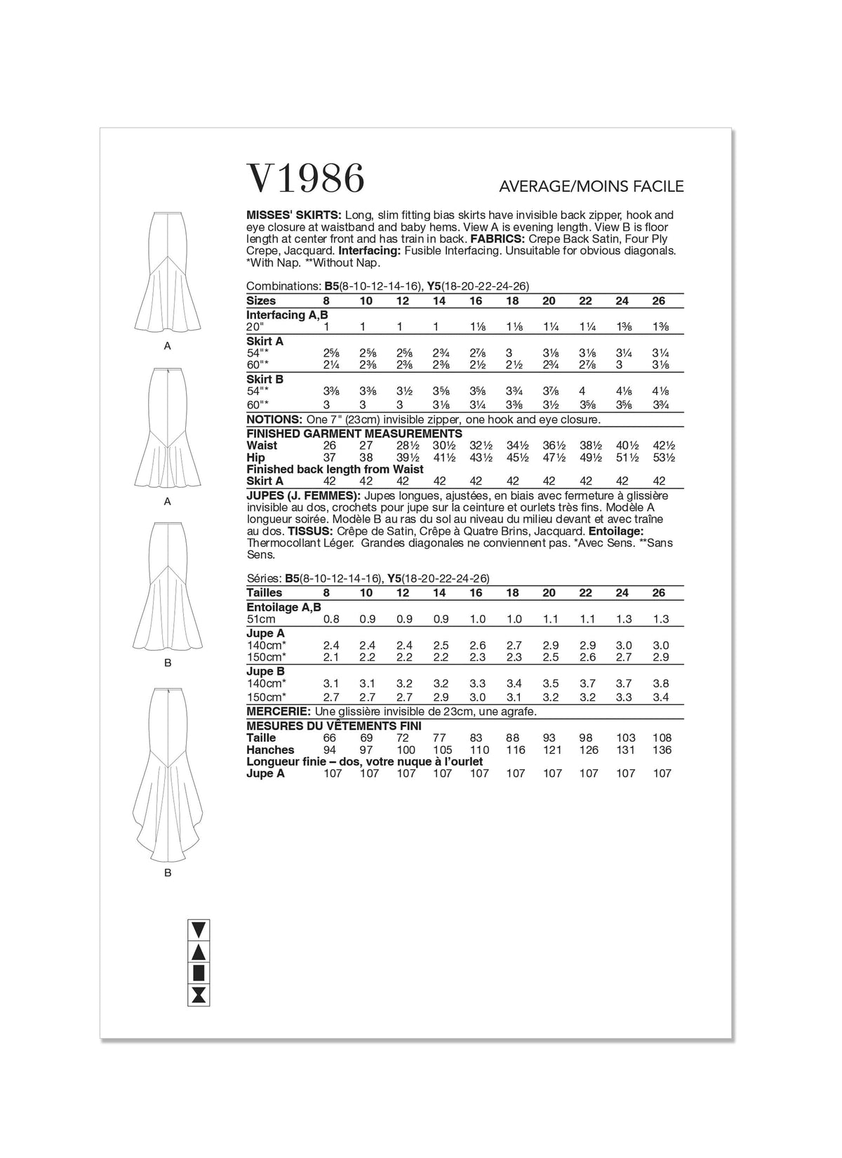 Vogue Misses Skirts Sewing Pattern V1986