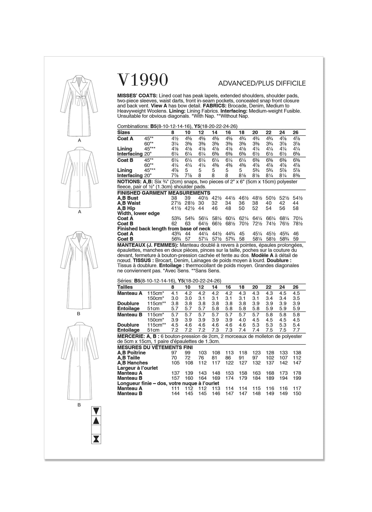 Vogue Misses Coats Sewing Pattern V1990