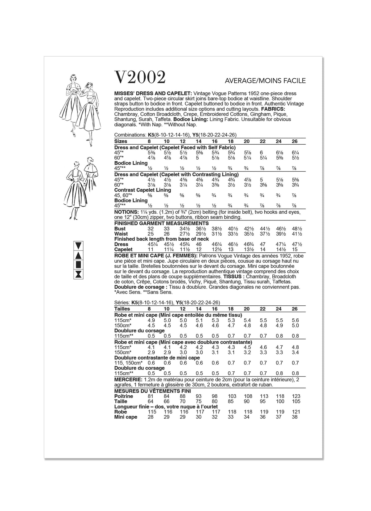 Vogue Vintage Misses Dress & Capelet Sewing Pattern V2002