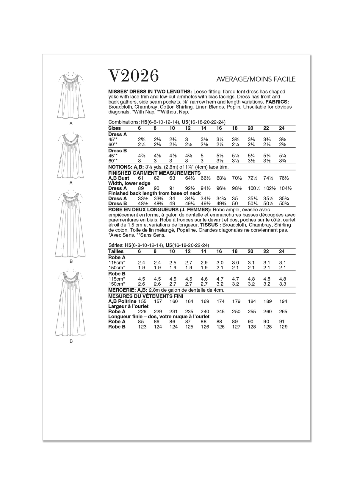 Vogue Misses' Dress in Two Lengths Sewing Pattern V2026