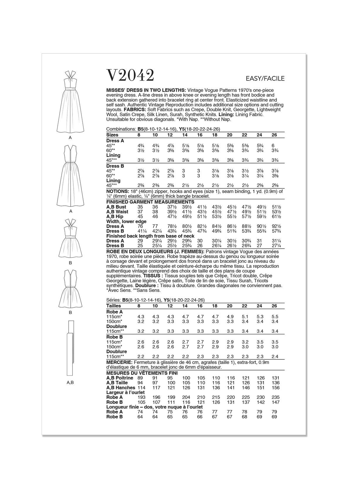 Vogue Misses' Dress in Two Lengths Sewing Pattern V2042