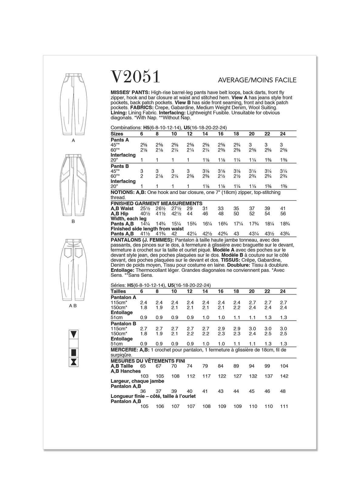 Vogue Misses' Pants Sewing Pattern for Stylish Creations V2051
