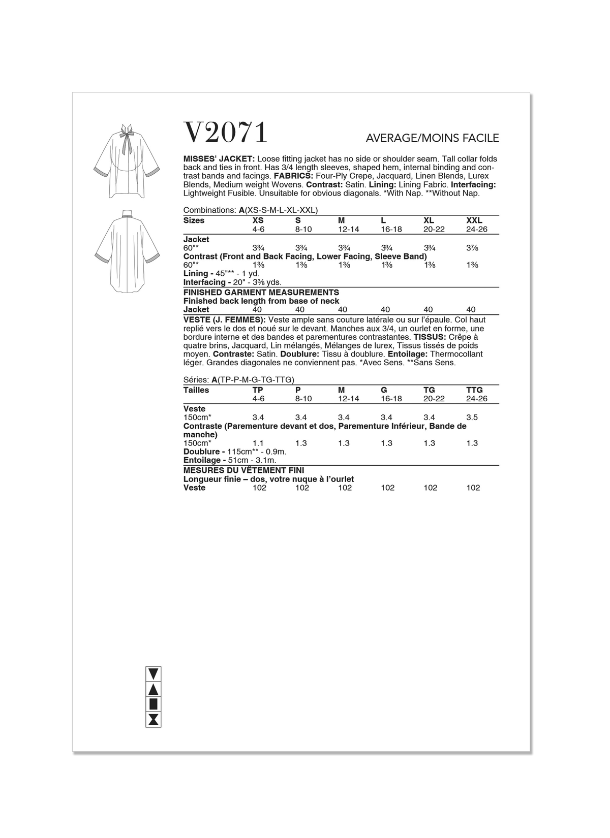 Vogue Misses' Jacket by Julio Cesar NYC Sewing Pattern V2071