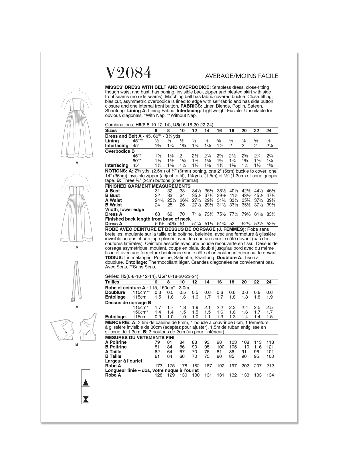 Vogue Misses' Dress with Belt and Overbodice Sewing Pattern V2084