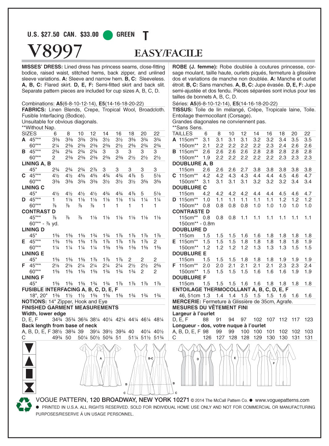 Vogue Dress Sewing Pattern V8997