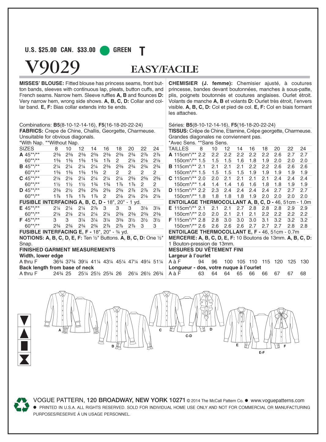 Vogue Top Sewing Pattern V9029