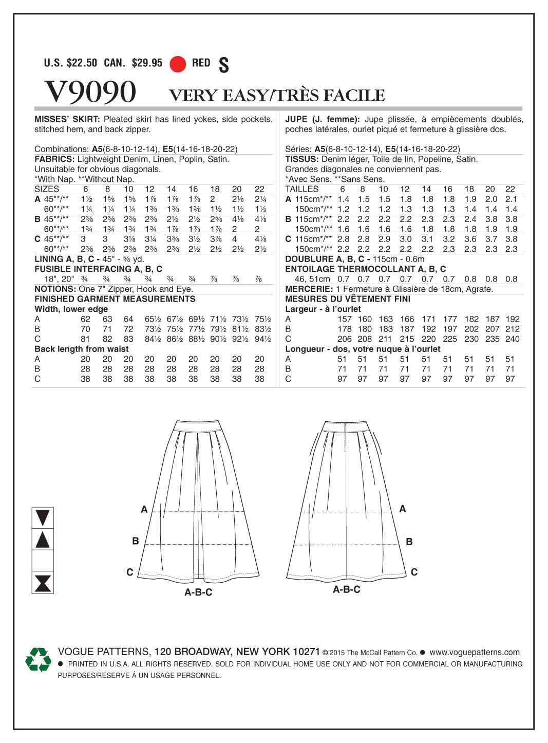Vogue Skirt Sewing Pattern V9090