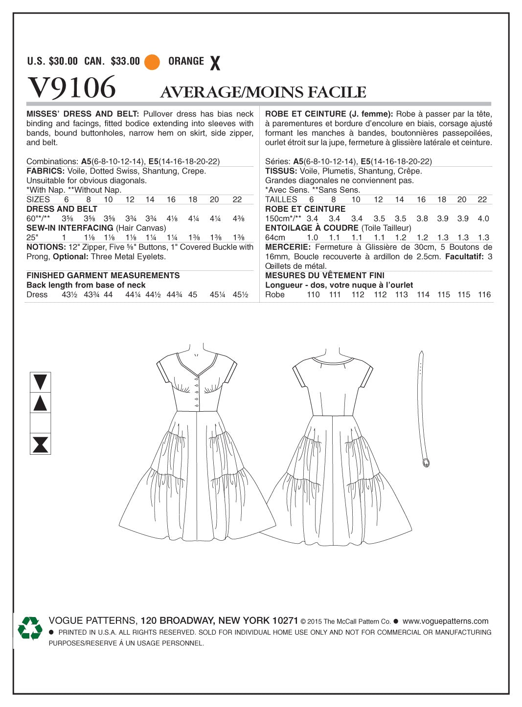 Vogue Dress Sewing Pattern V9106