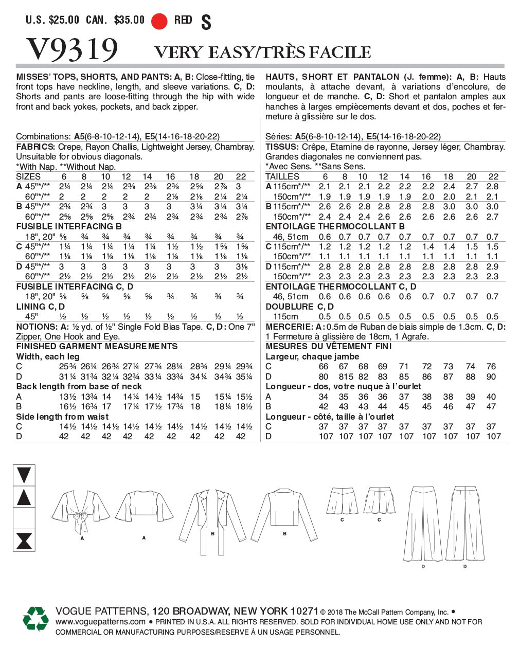 Vogue Casual Sewing Pattern V9319