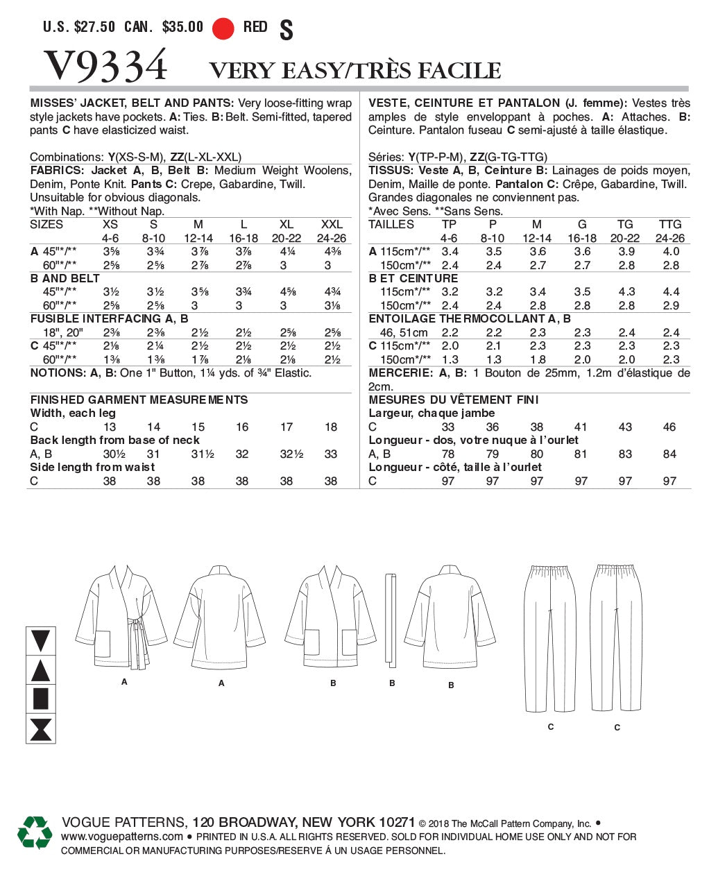 Vogue Casual Sewing Pattern V9334