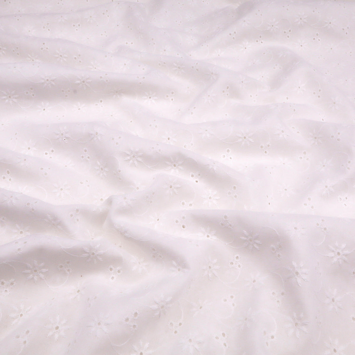 Valerie White Eyelet Cotton Embroidery Dressmaking Fabric - Blossom Vine