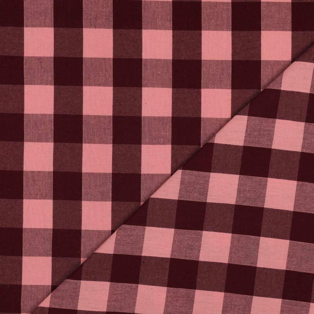 Verona Checked Yarn-Dyed Cotton Dressmaking Fabric - Burgundy & Pink