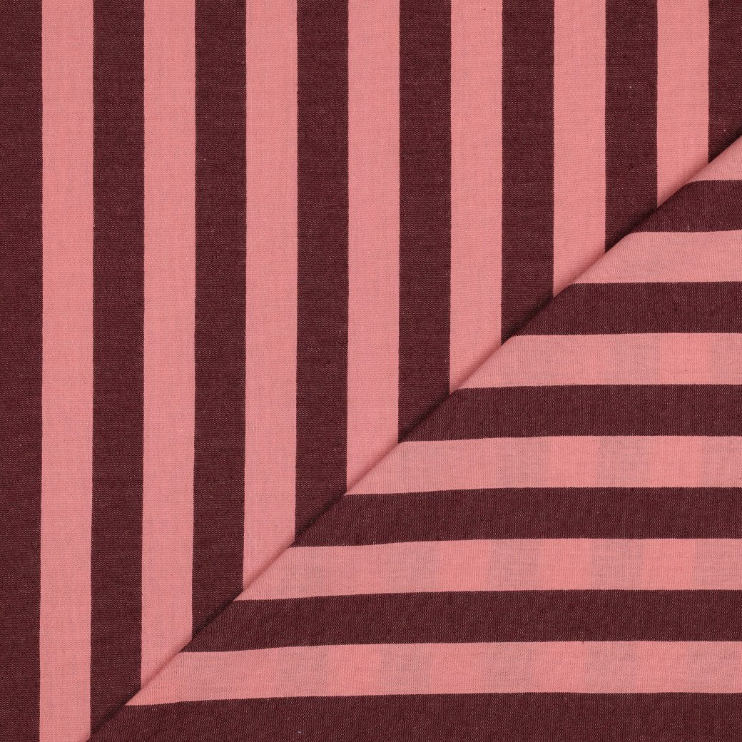 Verona Striped Yarn-Dyed Cotton Dressmaking Fabric - Burgundy & Pink