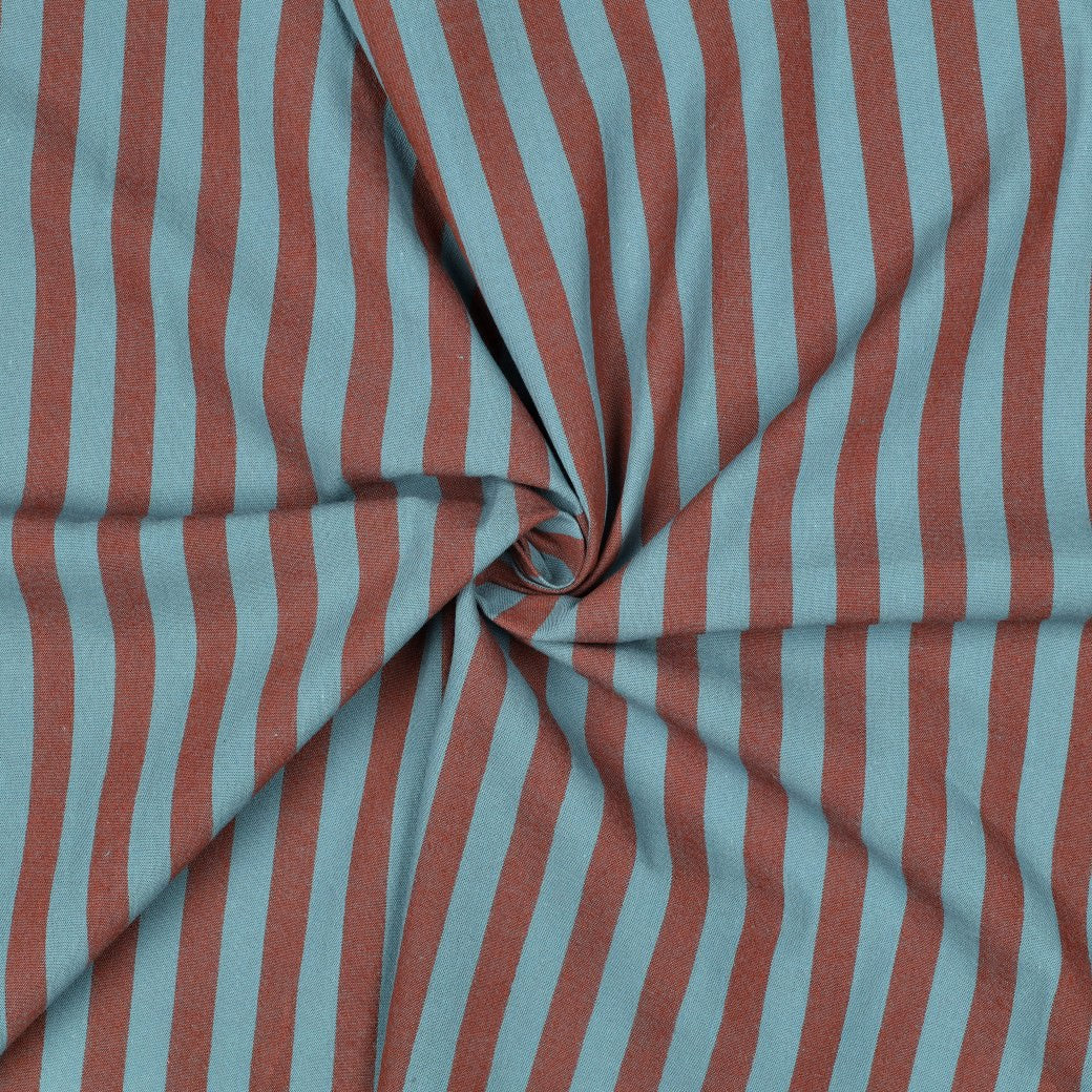 Verona Striped Yarn-Dyed Cotton Dressmaking Fabric - Teal & Brown
