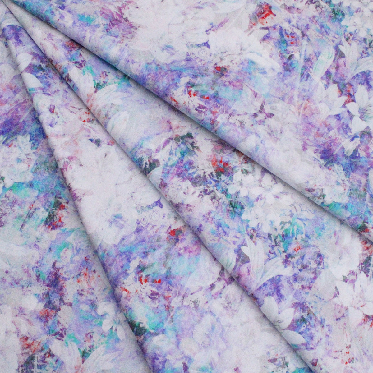 Watercolour Flowers Cotton Poplin Dressmaking Fabric - Lilac
