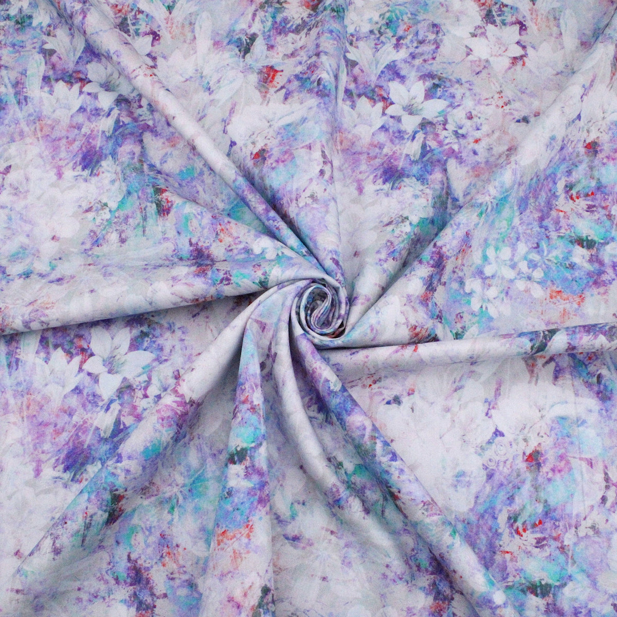Watercolour Flowers Cotton Poplin Dressmaking Fabric - Lilac