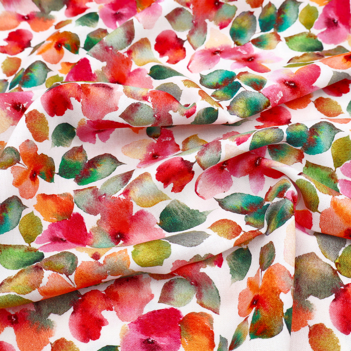 Watercolour Viscose Linen Floral Printed Dressmaking Fabric - Pink & Orange
