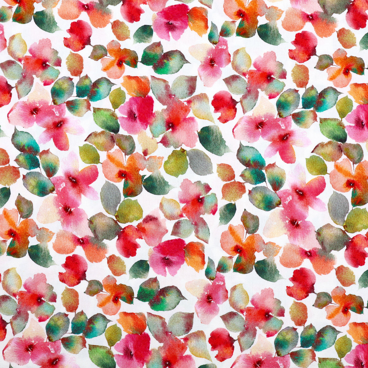 Watercolour Viscose Linen Floral Printed Dressmaking Fabric - Pink & Orange