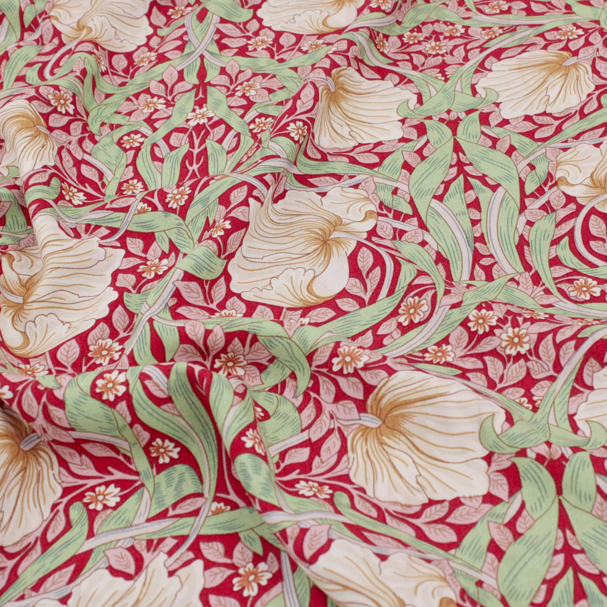 William Morris Viscose Challis Dressmaking Fabric - Pimpernel Red Willow
