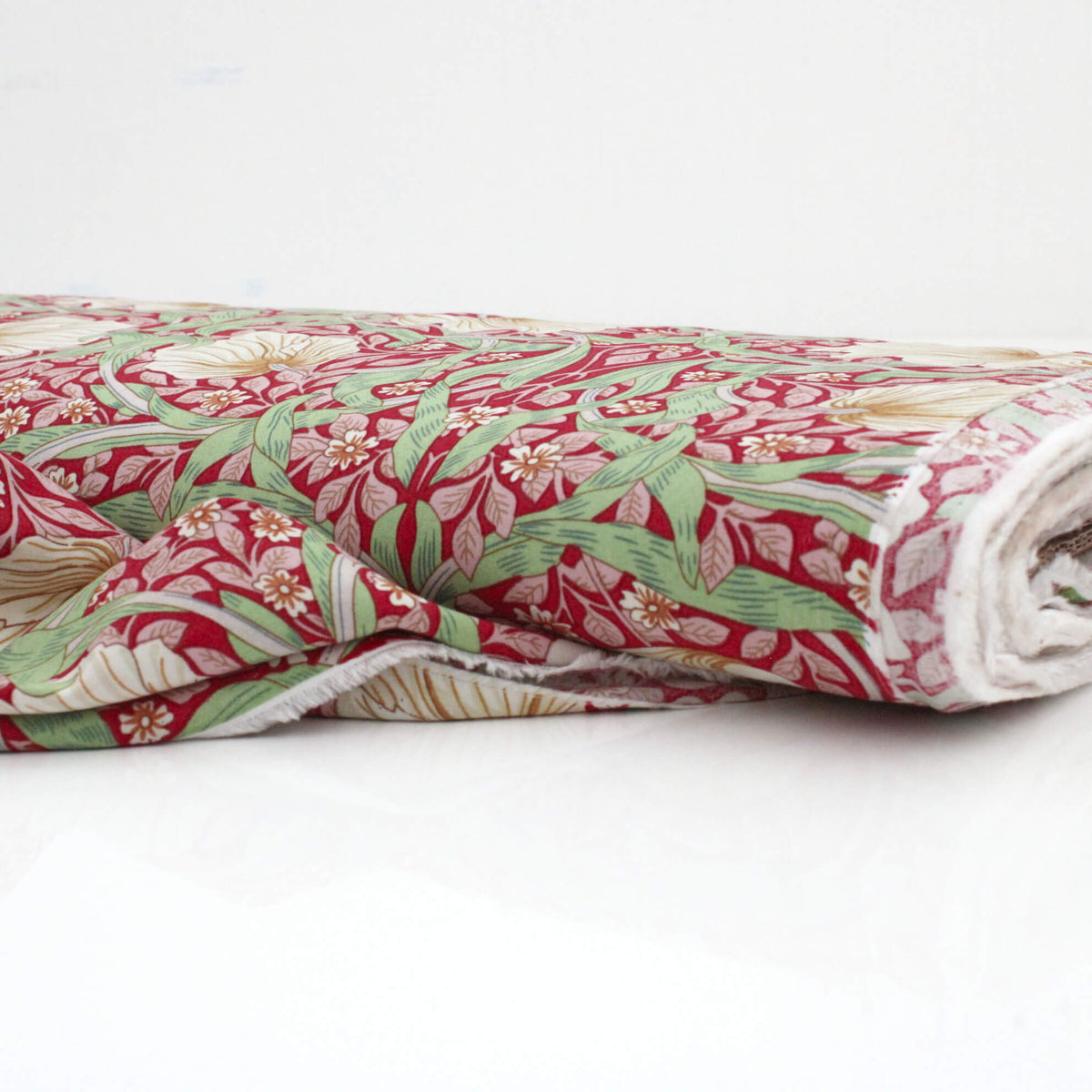 William Morris Viscose Challis Dressmaking Fabric - Pimpernel Red Willow