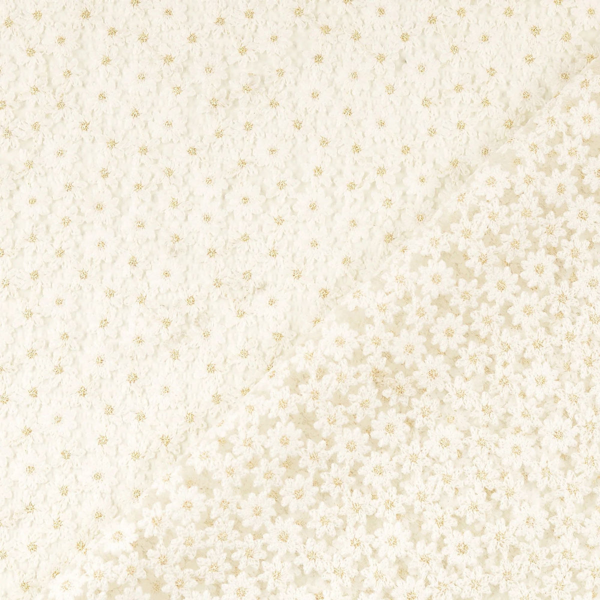 Daisy Sheer Lace Gold Glitter Floret Dressmaking Fabric - Off White