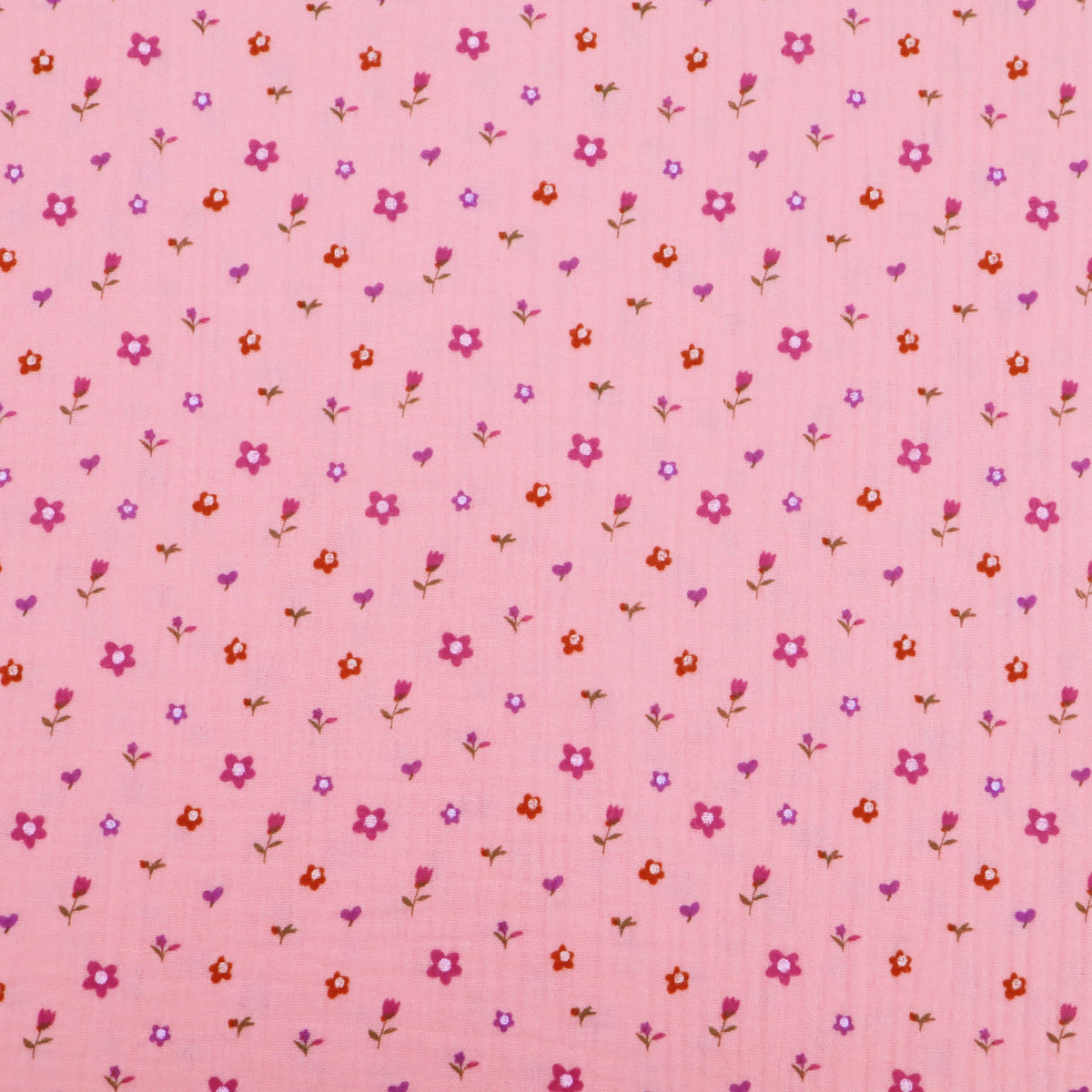 Adelle Printed 100% Cotton Double Gauze Muslin Dressmaking Fabric - Pink Petite Flowers