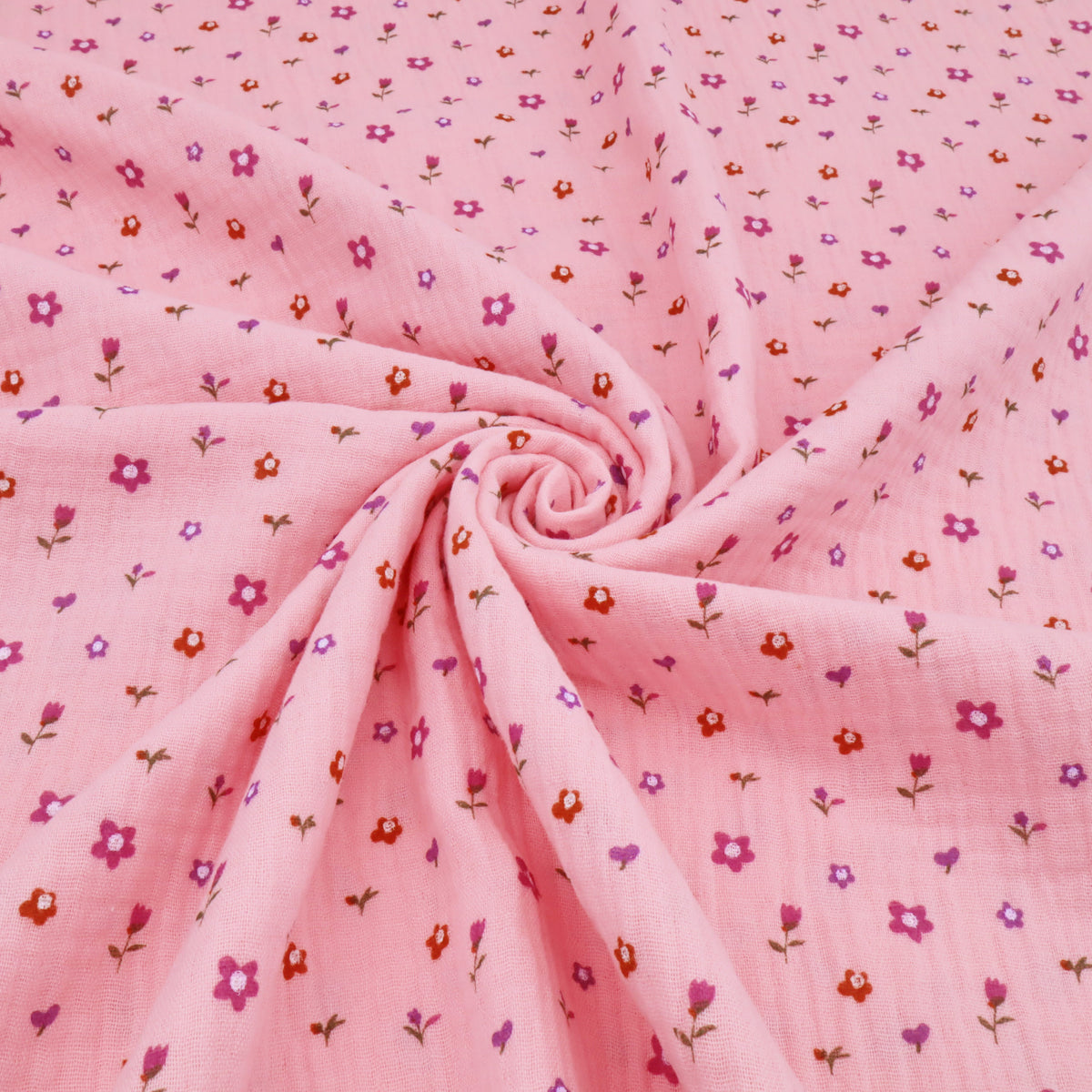 Adelle Printed 100% Cotton Double Gauze Muslin Dressmaking Fabric - Pink Petite Flowers