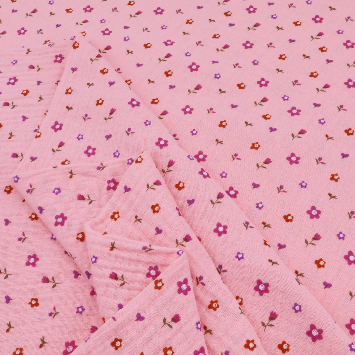 Adelle Printed 100% Cotton Double Gauze Muslin Dressmaking Fabric - Pink Petite Flowers