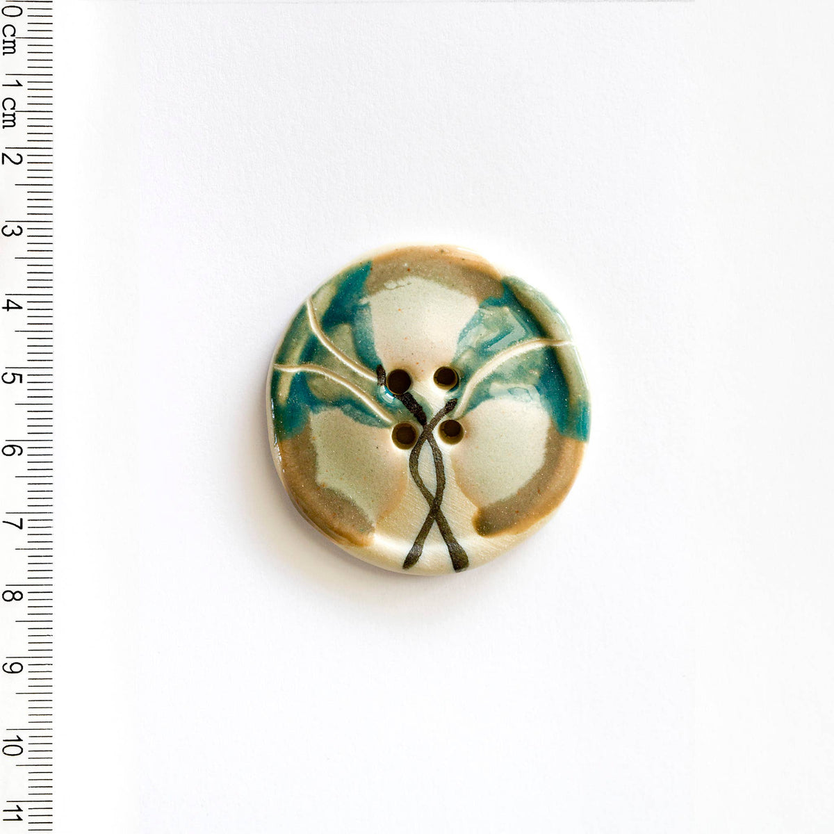 Handmade Sewing Buttons - Large Green Floral Button