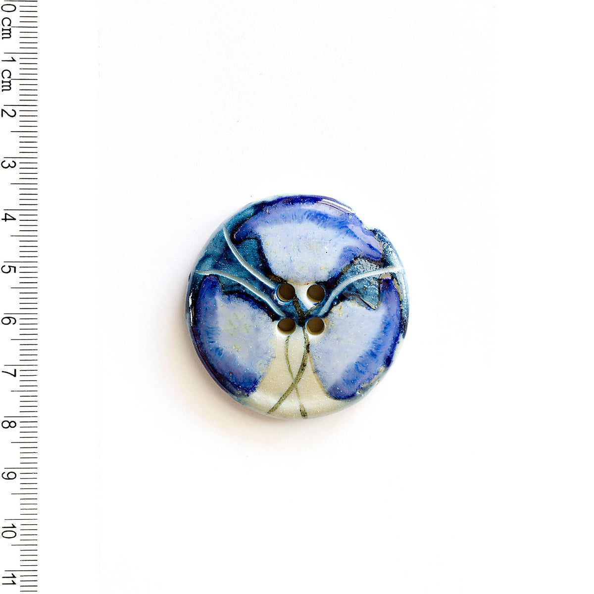 Handmade Sewing Buttons - Large Blue Floral Hand-Painted