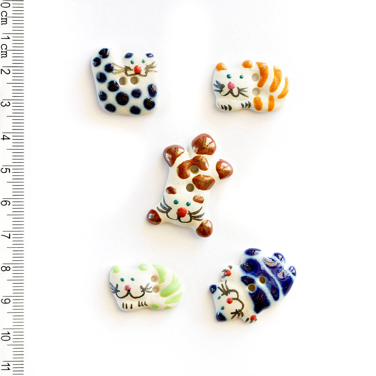 Handmade Sewing Buttons - Fun Cats Mixed Colours