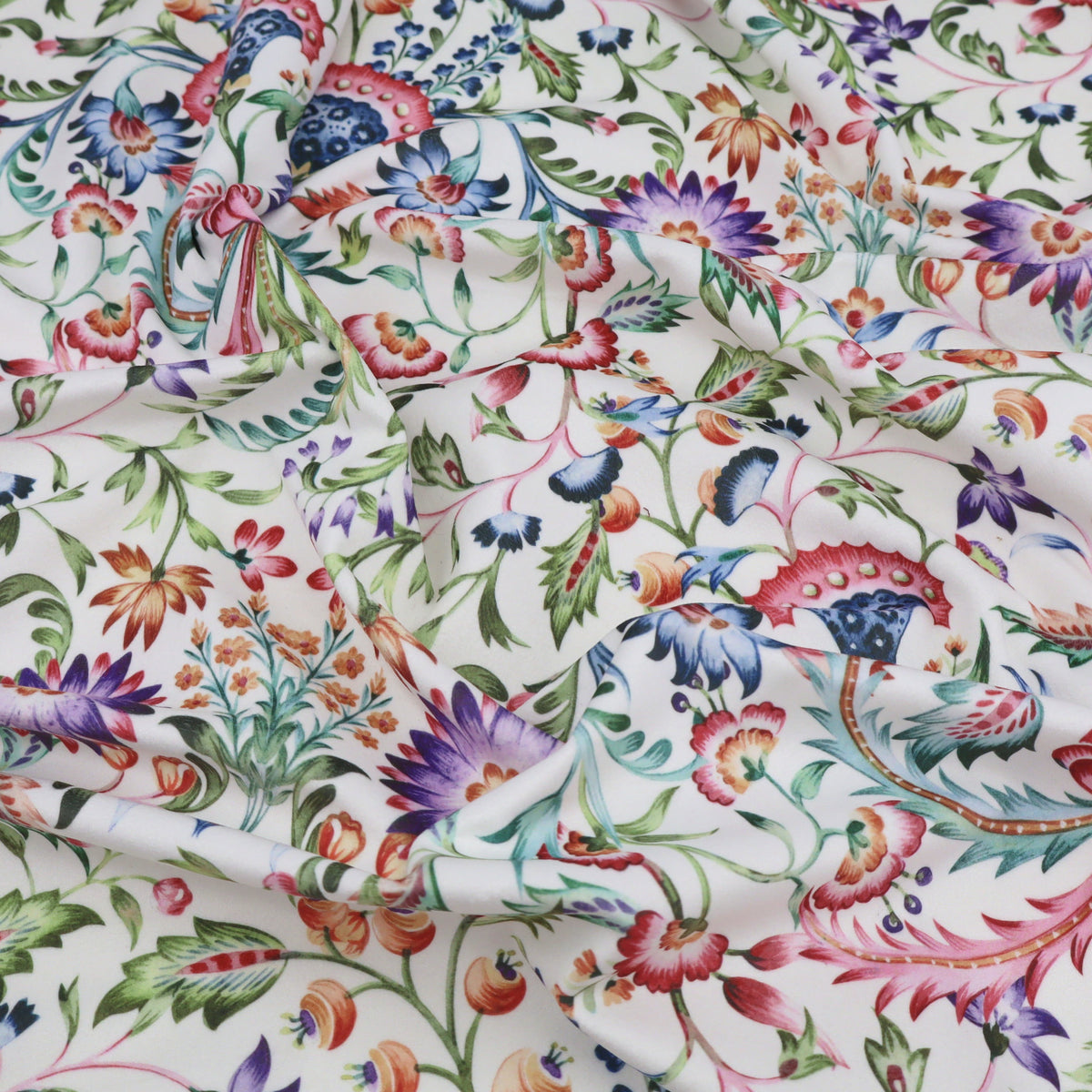 Marlowe Ivory Italian Style Printed Velvet Fabric | Heavy-Duty Soft Plush Upholstery & Curtain Material - Ivory Botanical