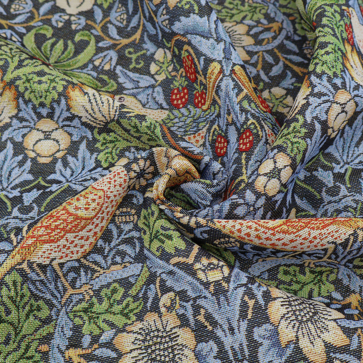 William Morris Tapestry Fabric | Cotton Jacquard | Upholstery & Curtains - Strawberry Thief Grey