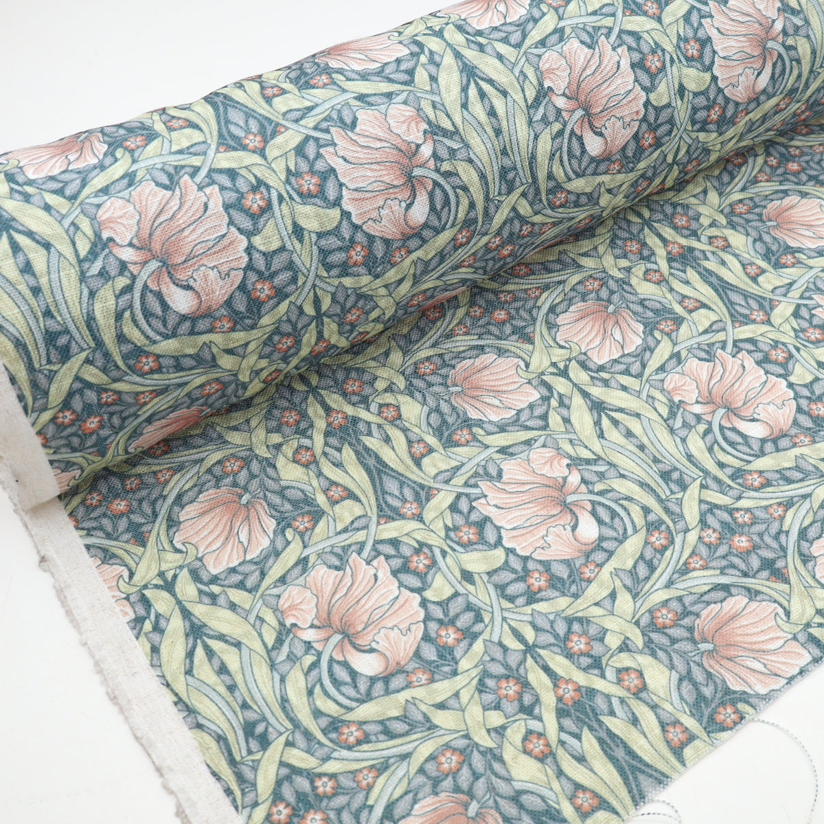 William Morris Linen-Blend Fabric | Upholstery & Curtain - Pimpernel Rust